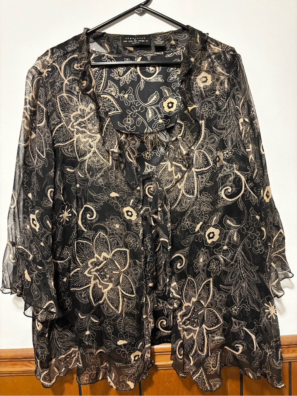 Separates NYC Design Co 3X Black Gold Silk Floral Sheer Overlay Top